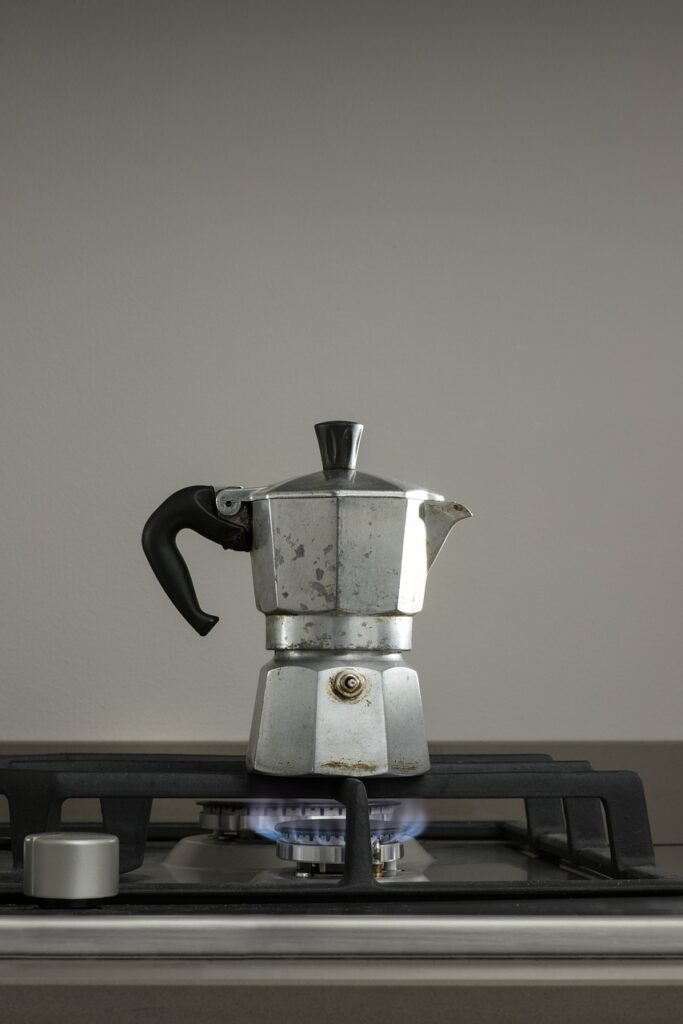 coffee percolator, stove, flame